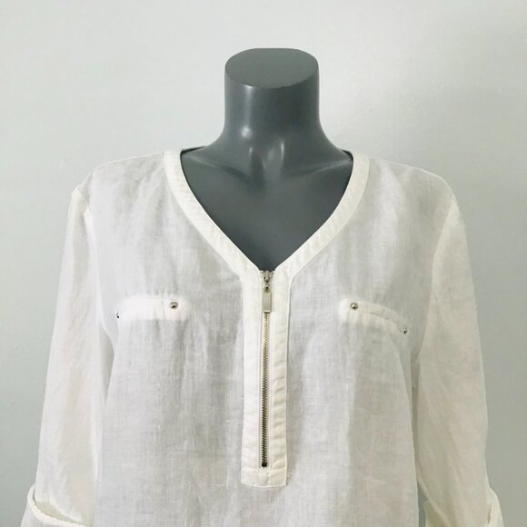 JM Collection Linen Cotton Blend 1/4 Zip Tunic Top Size XL - Picture 2 of 12